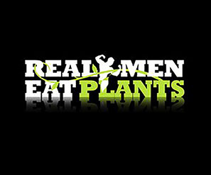Real Men Eat Plants marathon T-shirt graphic in white and green