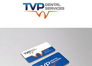 TVP Dental Services blue and orange logo and coordinating business card